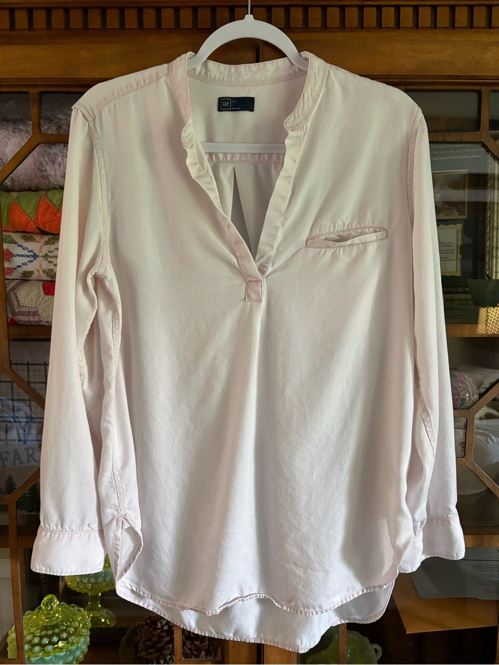 GAP Pale Pink Split-Neck Long Sleeve Tunic